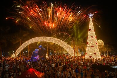 Un show de fuegos artificiales acompañó el encendido de luces en el Lago de la República.