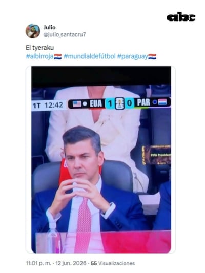 Captura del presidente Santiago Peña durante el debut de la Albirroja en el mundial del Fútbol.