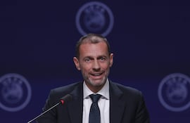 BRUSSELS (Belgium), 12/02/2026.- UEFA President Aleksander Ceferin attends the press conference following the 50th UEFA Ordinary Congress in Brussels, Belgium, 12 February 2026. (Bélgica, Bruselas) EFE/EPA/CHRISTOPHER NEUNDORF
