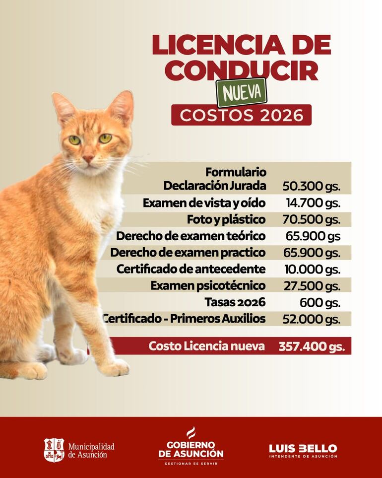 Costo de la licencia nueva en Asunción.