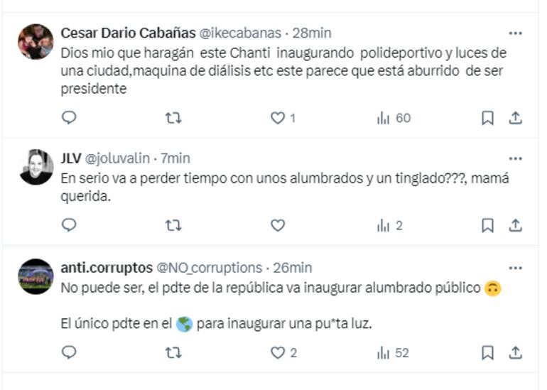 Comentarios de la ciudadanía tras la divulgaciónd e la agenda del presidente Santiago Peña, donde se informa que va a inaugurar un alumbrado.