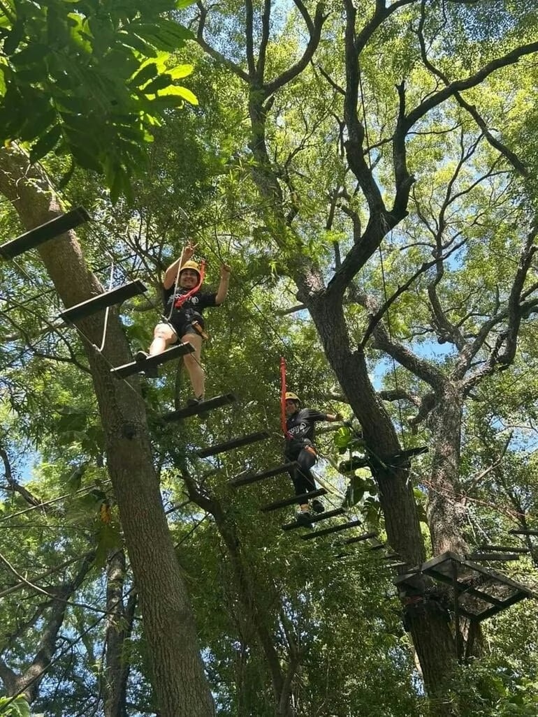 Cada fin de semana y también entre semana, los chicos aprovechan para practicar arborismo.