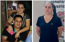 A la izquierda: El ahora fallecido Alfredo Jara González, sonriente, con su esposa María Liliana Velázquez Villasanti. A la derecha, la misma mujer, pero ya presa por el homicidio de su esposo.