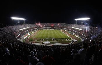 (FILES) View of the stadium during the Colombia's Atletico Nacional and Brazil's Sao Paulo 2016 Copa Libertadores semi final first leg football match at Morumbi stadium, in Sao Paulo, Brazil, on July 6, 2016. The stadium of Brazilian football club Sao Paulo will be renamed "MorumBis" after an agreement with international food manufacturer Mondelez, the club announced on December 26, 2023. (Photo by Miguel Schincariol / AFP)