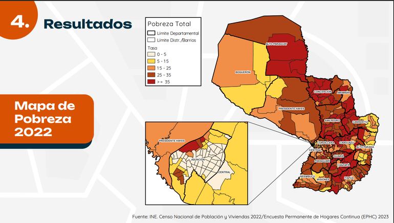 Mapa de pobreza en Paraguay.