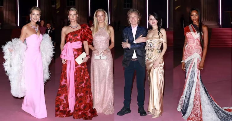 Las hermanas Spencer, Mick Jagger y Melanie Hamrick, y Naomi Campbell en la gala del Museo Británico (Getty Images)