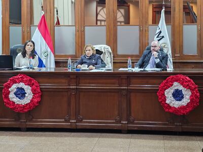 La vicepresidenta 1° del JEM, Alicia Pucheta (medio) y el consejero Enrique Berni.