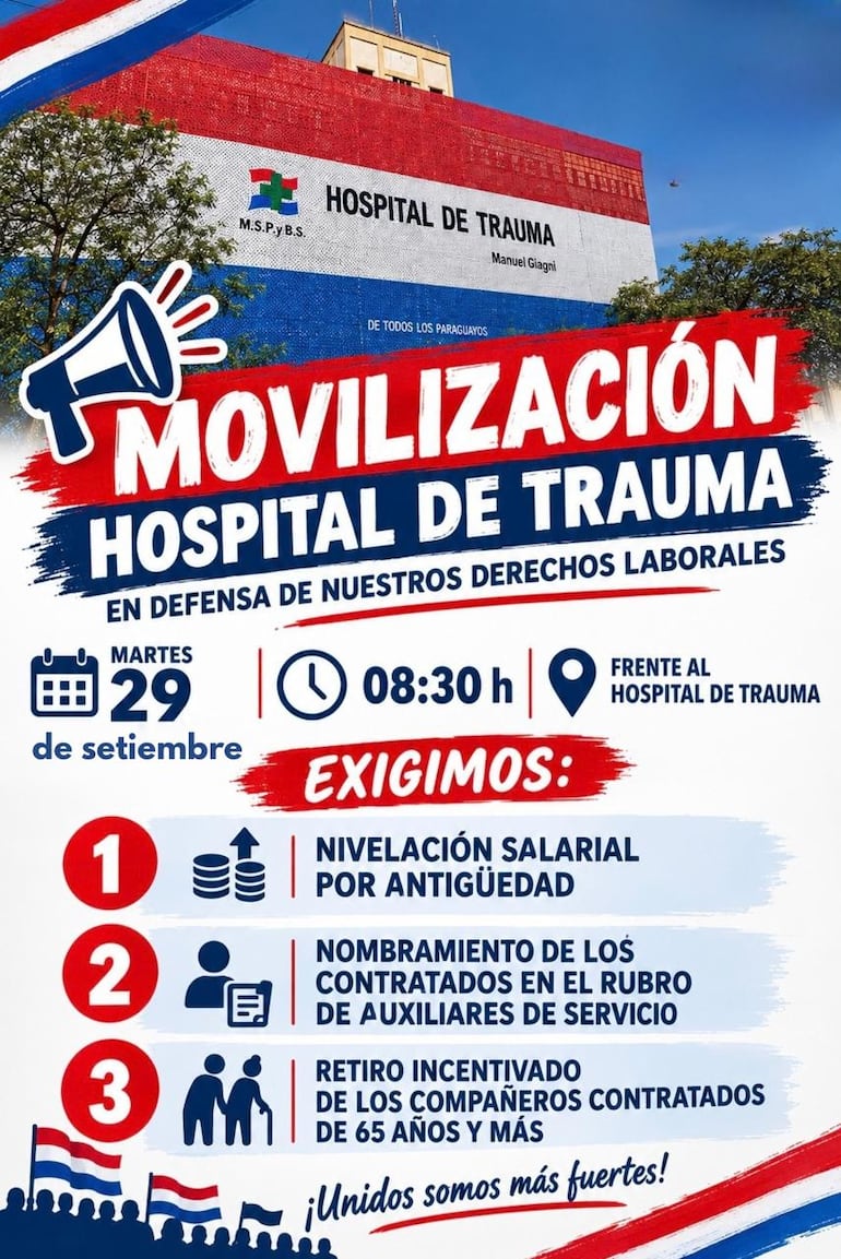 Anuncian movilización frente al Hospital de Trauma.