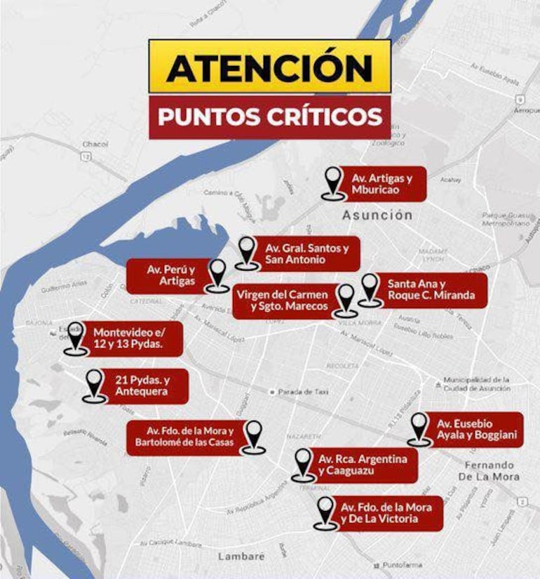 Asunción puntos críticos en días de lluvia