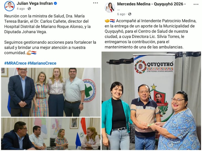 Candidatos colorados de Mariano Roque Alonso y de Quyquyhó también hacen proselitismo con la salud de la población.