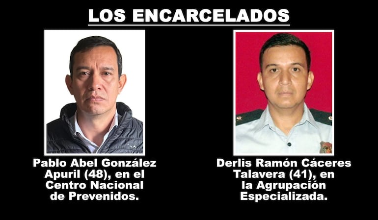 El exdirector de la cárcel Pablo Abel González Apuril y el subcomisario Derlis Ramón Cáceres Talavera recluidos. 