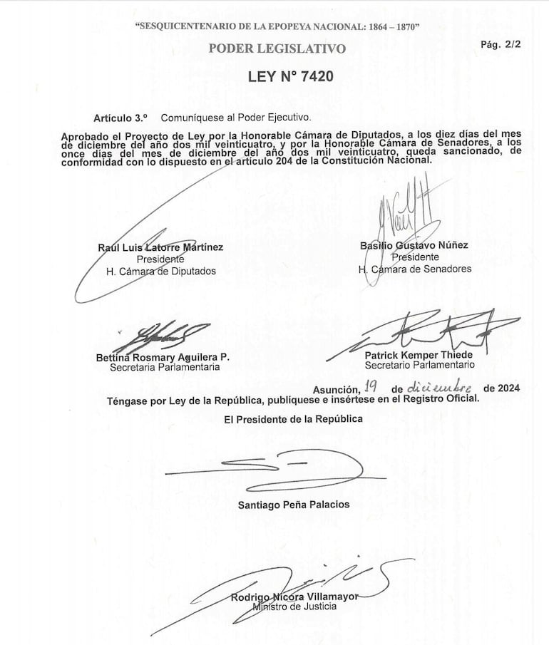 El 19 de diciembre del 2024 el presidente Santiago Peña ya había promulgado la declaración de emergencia que iba a empezar a regir desde enero del 2025 hasta el 31 de diciembre.