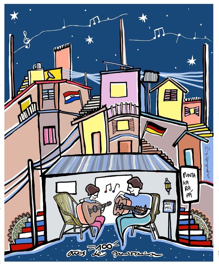 Diseño ganador para el mural alusivo a los 100 años de la Guarania que se habilitará esta semana en Punta Karapa.