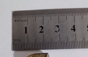 Bala encamisada con núcleo de plomo, encontrada en la cama luego de que atravesara el techo de la casa.