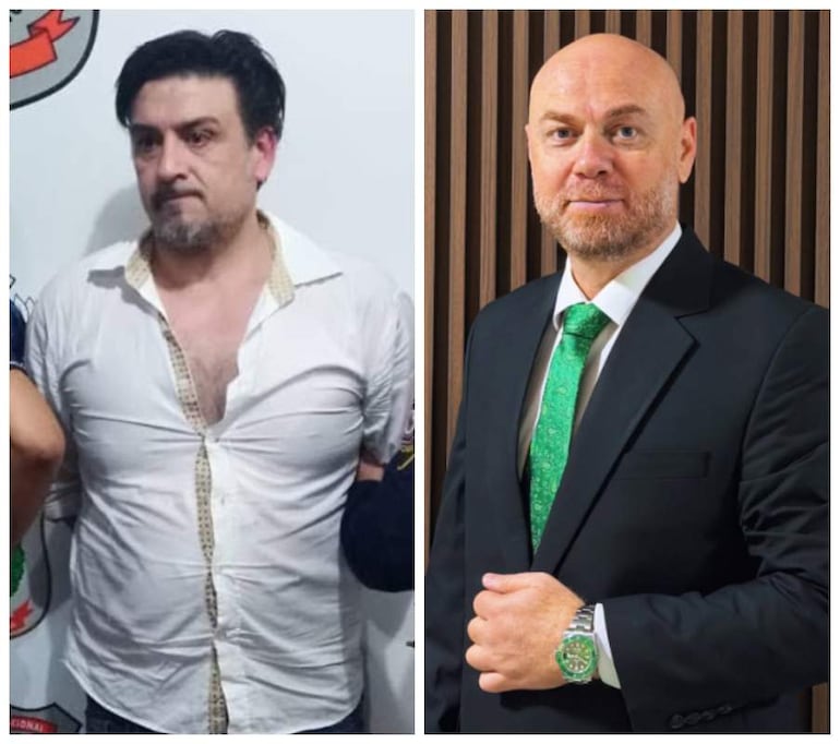 Al Saiegh con camisa blanca desaliñada, y Kaied en traje oscuro y corbata verde, en un ambiente formal.