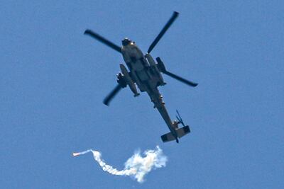 Un helicóptero israelí sobre Rafah, en el sur de la Franja de Gaza, el pasado lunes.