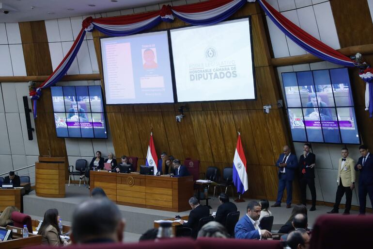  Fotografía que muestra una sesión extraordinaria sobre el proyecto de ley de Caja Fiscal este martes, en Asunción (Paraguay). EFE/ Juan Pablo Pino
