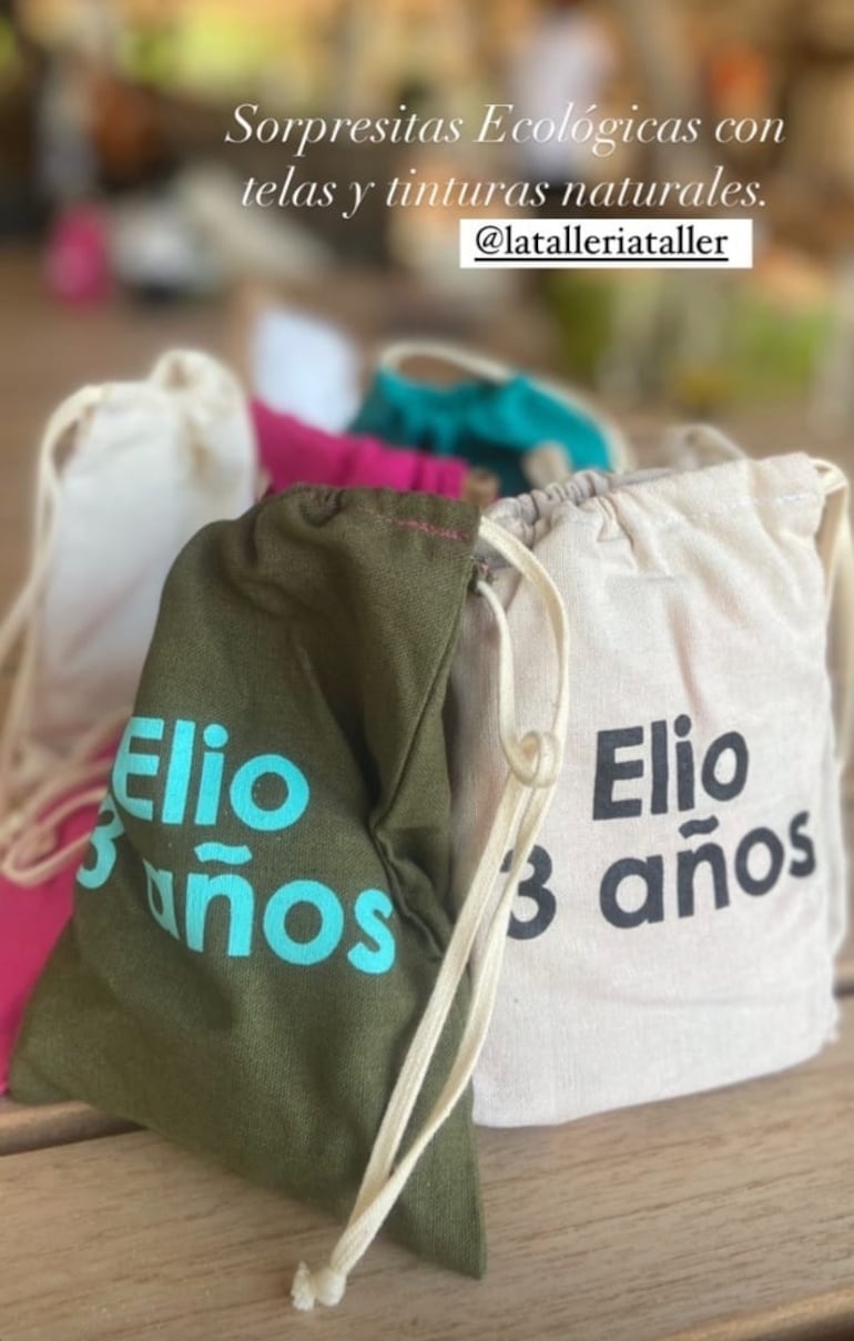 Las bolsitas de recuerdo del cumple de Elio fueron ecológicas. (Captura de la historia de Instagram de Fiorella Migliore)