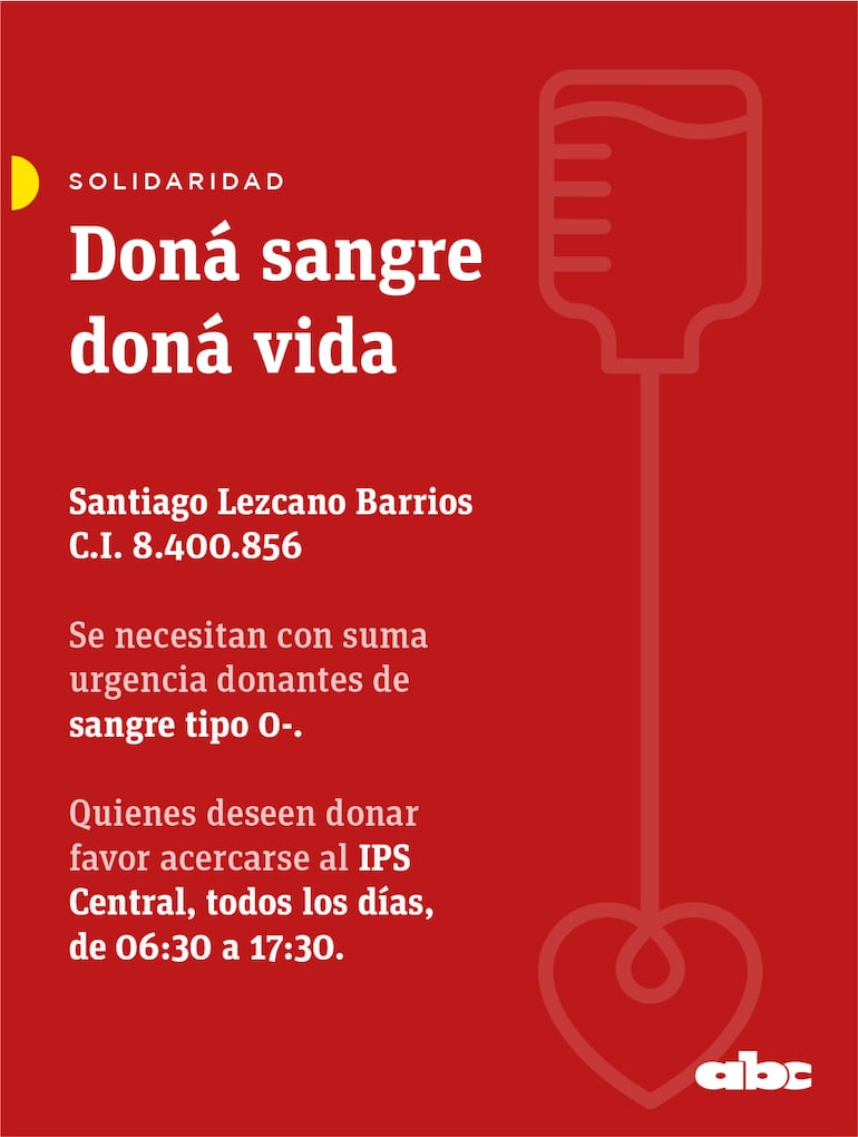 Piden donación de sangre tipo O- para el pequeño Santiago Lezcano.