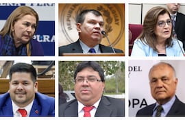 Principales autoridades del Fondo de Jubilación del Poder Legislativo: Blanca Lila Mignarro (presidenta), Dionisio Amarilla y Blanca Ovelar, por el Senado. Abajo: Juan Maciel y Domingo Adorno, por la Cámara Baja, y Raúl Estigarribia, por los jubilados.