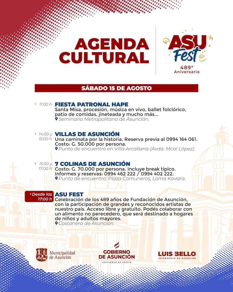 Agenda cultural por el aniversario 489° de la fundación de Asunción.