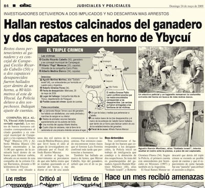 El triple crimen que conmocionó al país, en el que fueron asesinados el exconcejal Ricardo Cabello y sus dos capataces.
