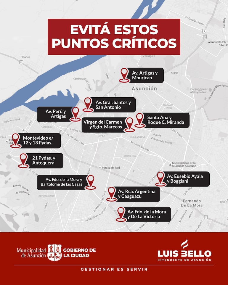 Raudales, interseccciones peligrosas, Asunción.