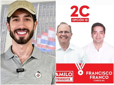 Rodrigo Franco Arriola "Bukele'i", candidato a intendente del PDC y su hermano Francisco Franco, precandidato a concejal de Honor Colorado.