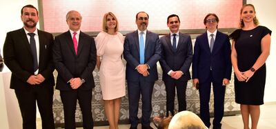 Iván Haas, Jorge Srur, Ana Baiardi, el presidente ejecutivo de CAF Sergio Díaz - Granados Guida, el canciller Rubén Ramírez Lezcano, Christian Asinelli y María Leguizamón.