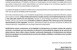 Comunicado sobre el avance de proceso de fusión entre Banco Atlas y Banco Familiar