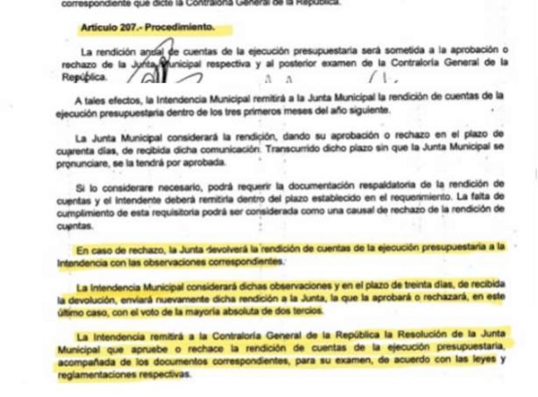 Documento administrativo en texto con encabezados y párrafos sobre rendición de cuentas presupuestaria.