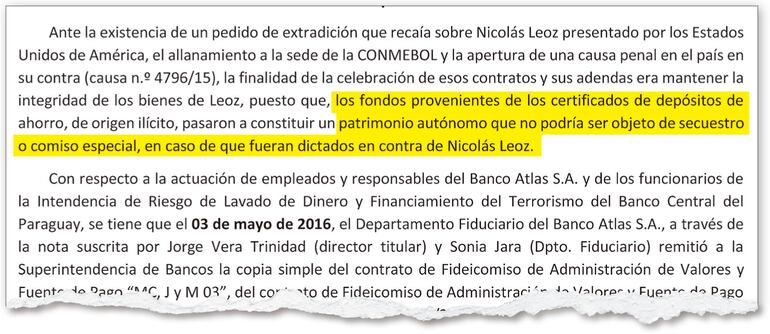 La transcripción mutilada del Art. 1 de la Ley Nº 921/96 “De negocios fiduciarios” para crear una confusión y engaño al juzgado. La Fiscalía borró en varios pasajes la palabra “NO”.