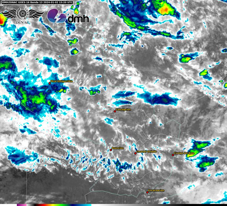 Núcleos de tormentas sobre el territorio nacional.