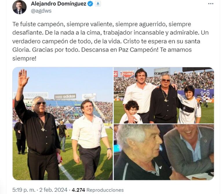 Alejandro Domínguez despide a Osvaldo Domínguez Dibb.