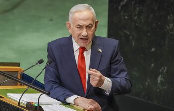 El primer ministro de Israel, Benjamín Netanyahu, habla durante la 81ª Asamblea General de Naciones Unidas, la semana pasada en Estados Unidos.