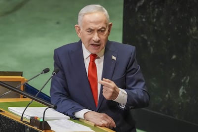 El primer ministro de Israel, Benjamín Netanyahu, habla durante la 81ª Asamblea General de Naciones Unidas, la semana pasada en Estados Unidos.