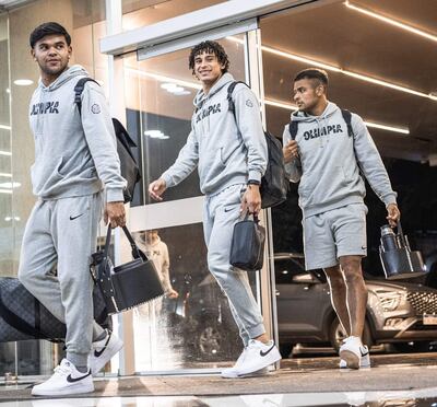 Rodney Redes, Adrián Alcaraz y Lucas Morales, futbolistas de Olimpia. 