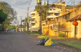Las bolsas de basuras en una calle del barrio Boquerón de Ciudad del Este.
