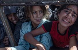 Palestinos desplazados frente a un comedor social para recibir raciones limitadas ante la escasez de alimentos, en Khan Younis, sur de la Franja de Gaza, el 30 de mayo de 2025. EFE-EPA/HAITHAM IMAD