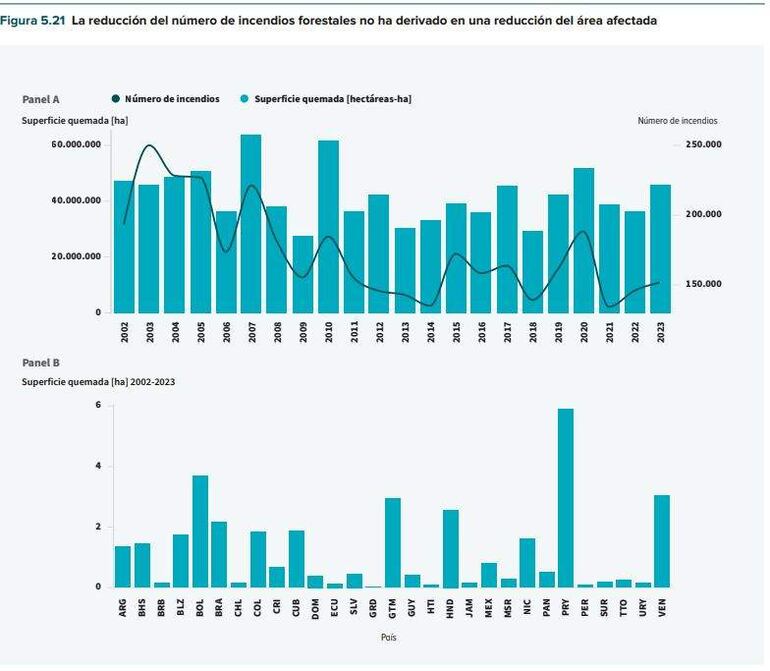 Gráfico que ilustra incendios forestales, según hectáreas de superficie quemada, elaborado por PNUD.