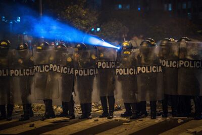 Agentes de la Policía peruana durante una manifestación el pasado miércoles en Lima.
