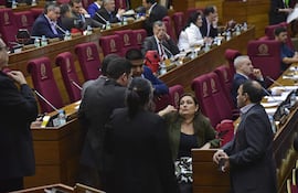 Diputados cartistas rodean a Rocío Abed.