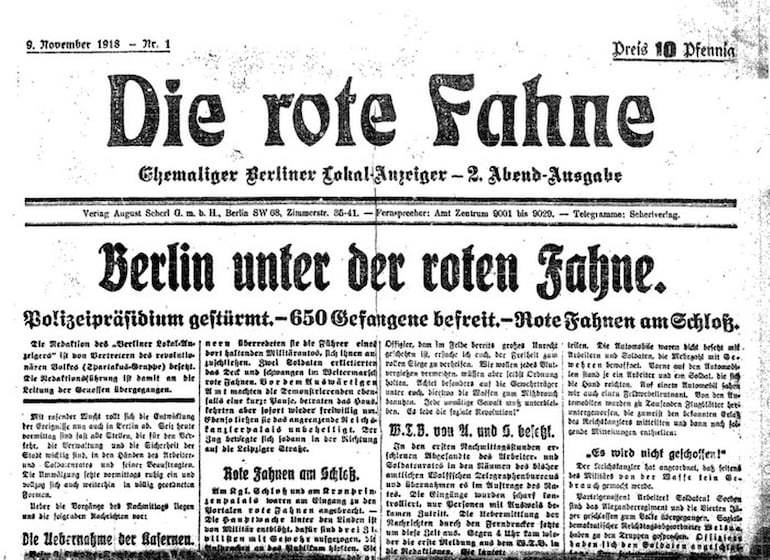 El primer número de "Die Rote Fahne", del 9 de noviembre de 1918.