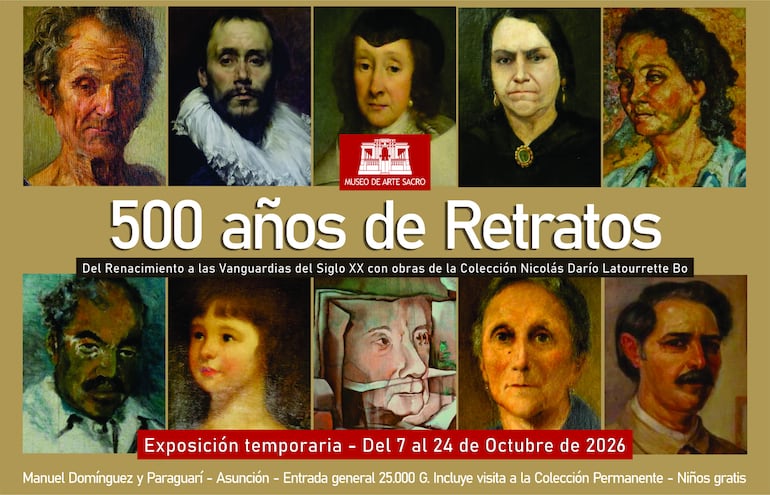 Afiche de la exposición 500 años de retratos que se verá en el Museo de Arte Sacro de Asunción.