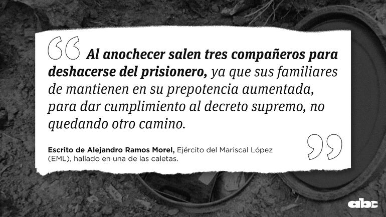 Escrito de Alejandro Ramos Morel, Ejército del Mariscal López (EML), hallado en una de las caletas.
