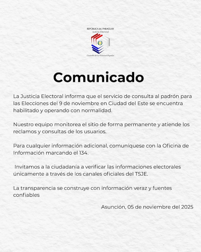 Comunicado del TSJE.