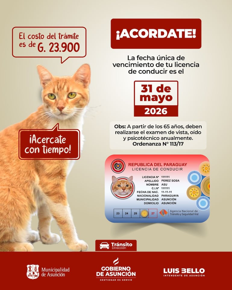 Costo de la perforación de la licencia nueva en Asunción.