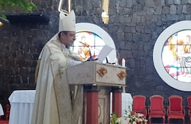 Monseñor Pedro Collar, obispo de Ciudad del Este, durante el rezo del Ángelus.