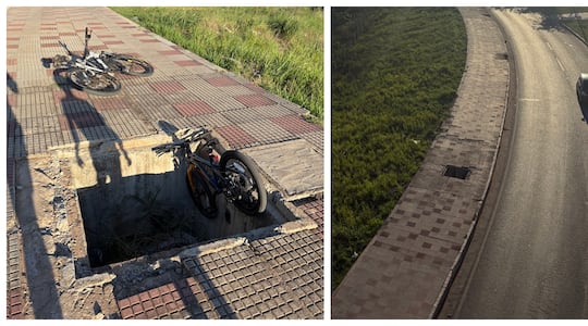 Un niño, que circulaba en su bicicleta, terminó cayendo dentro de un enorme pozo de concreto ubicado en plena vereda de la Costanera de Asunción.