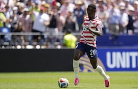 Folarin Balogun de EE. UU. en acción durante el partido de la fase de grupos de la Copa Mundial de la FIFA 2026 entre EE. UU. y Australia, en Seattle, EE. UU..